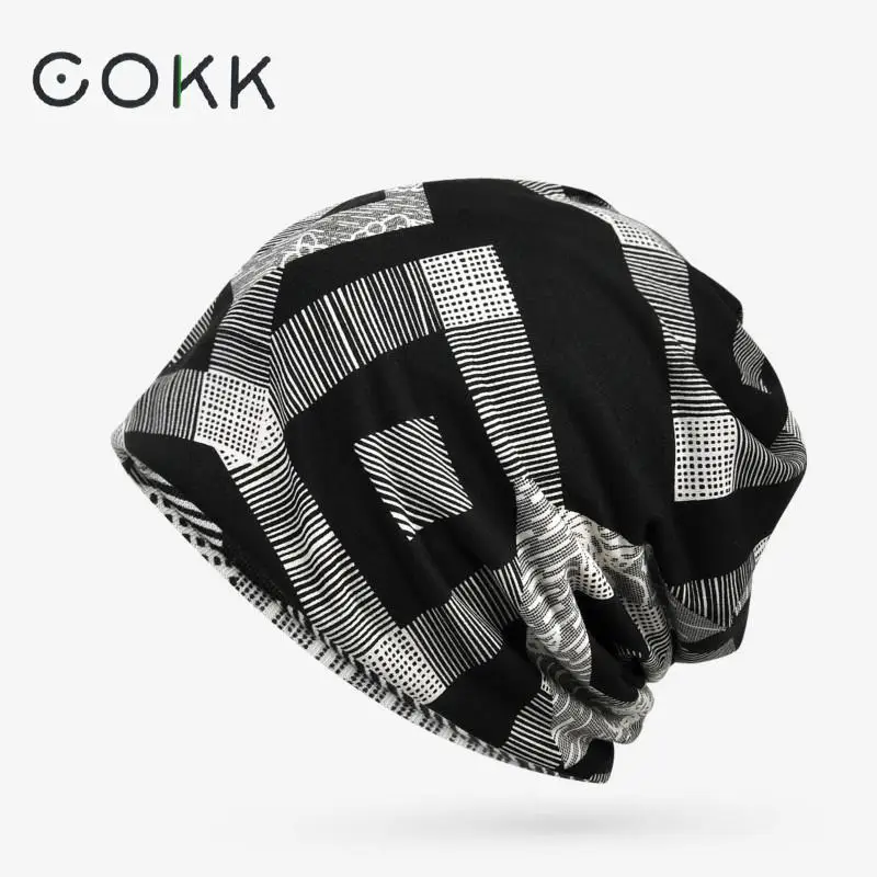 

COKK New Spring Summer Men Women's Slouchy Beanie Geometric Pattern Hat Knitted Cap Female Male Turban Hat Gorros Bone