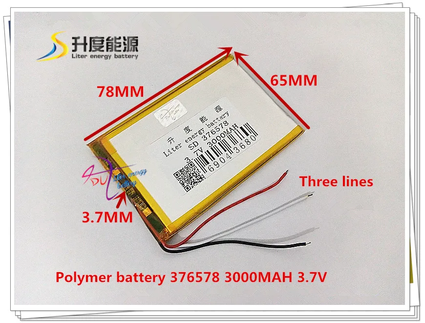 3.7V 3000mAH 376578 Polymer lithium ion / Li-ion battery for tablet pc power bank cell phone mp4
3.7V 3000mAH 376578 Polymer lithium ion / Li-ion battery for tablet pc power bank cell phone mp4