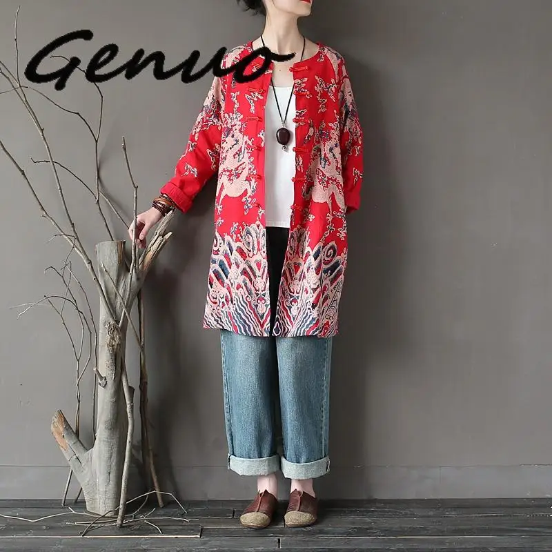 Genuo O-neck Long sleeve Chinese style Women Trench Coat Autumn Vintage Fashion Print Long Coats Original Design Loose Coat Femm
Genuo O-neck Long sleeve Chinese style Women Trench Coat Autumn Vintage Fashion Print Long Coats Original Design Loose Coat Femm