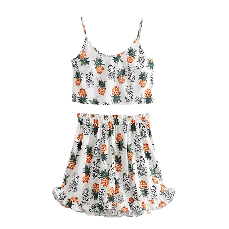 Women's suit two-piece summer new casual print pineapple girl short sling + high waist shorts temperament women's clothing
Women's suit two-piece summer new casual print pineapple girl short sling + high waist shorts temperament women's clothing