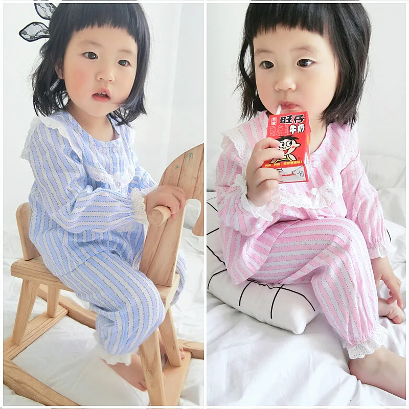 Children Clothing Set 2018 New Striped Long Sleeved Kids Pajamas Children Cotton Sleepwear Baby Girl Lace Side Pajamas Sets 2-7Y
Children Clothing Set 2018 New Striped Long Sleeved Kids Pajamas Children Cotton Sleepwear Baby Girl Lace Side Pajamas Sets 2-7Y