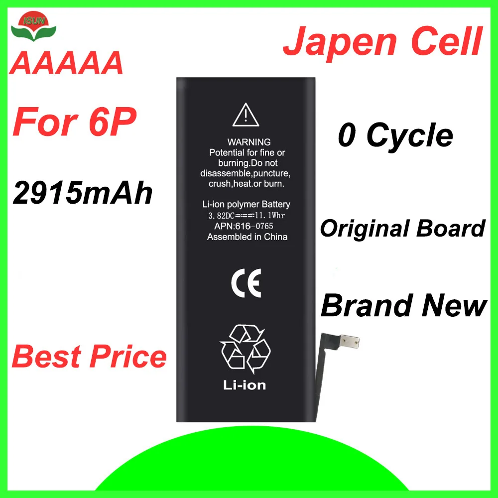 ISUN original quality 0 cycle mobile battery for iPhone battery 6Plus 5.5'' 2915mAh 3.82V battery replacement
ISUN original quality 0 cycle mobile battery for iPhone battery 6Plus 5.5'' 2915mAh 3.82V battery replacement