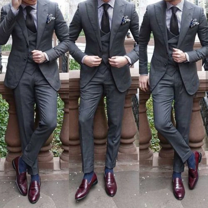 Grey Peak Lapel Men's 3 Piece Wedding Groom Tuxedos Groomsman Best Man New Suits C205
Grey Peak Lapel Men's 3 Piece Wedding Groom Tuxedos Groomsman Best Man New Suits C205