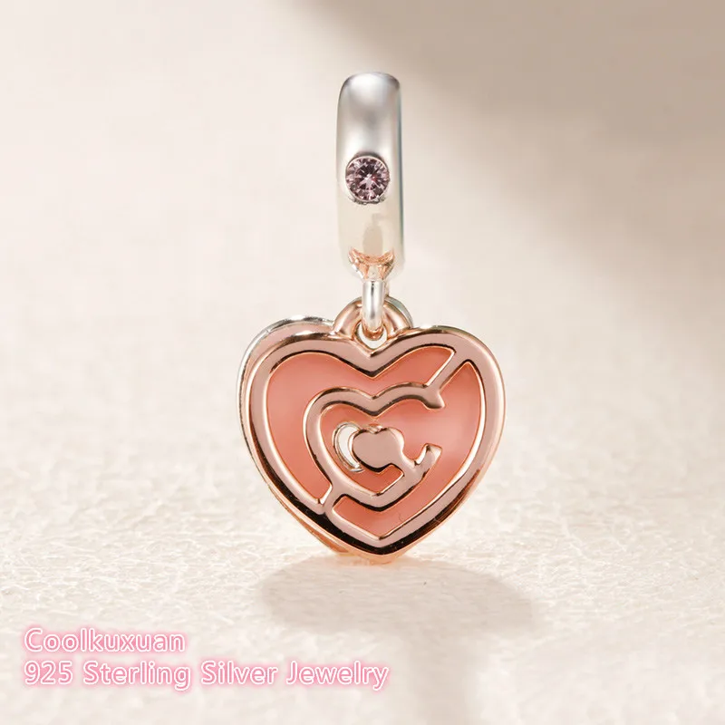 

Valentine's Day 925 Sterling Silver Paths to Love Charm, Rose gold,Pink Crystal & Enamel Fit Pandora Charms Bracelet DIY