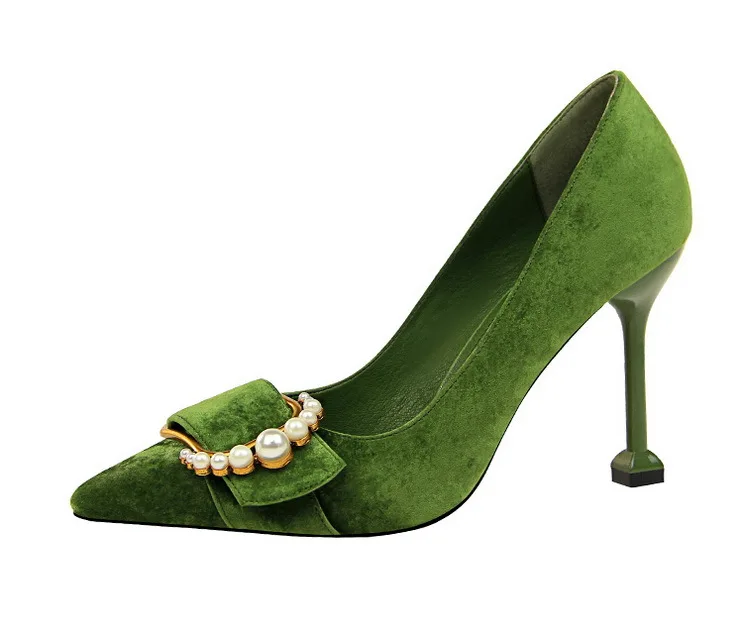 2018 Korean Version Fashionable Suede Shallow Pointed High Heeled Women's Shoes Sexy Metal Pearl Belt Buckle Single Shoes
2018 Korean Version Fashionable Suede Shallow Pointed High Heeled Women's Shoes Sexy Metal Pearl Belt Buckle Single Shoes