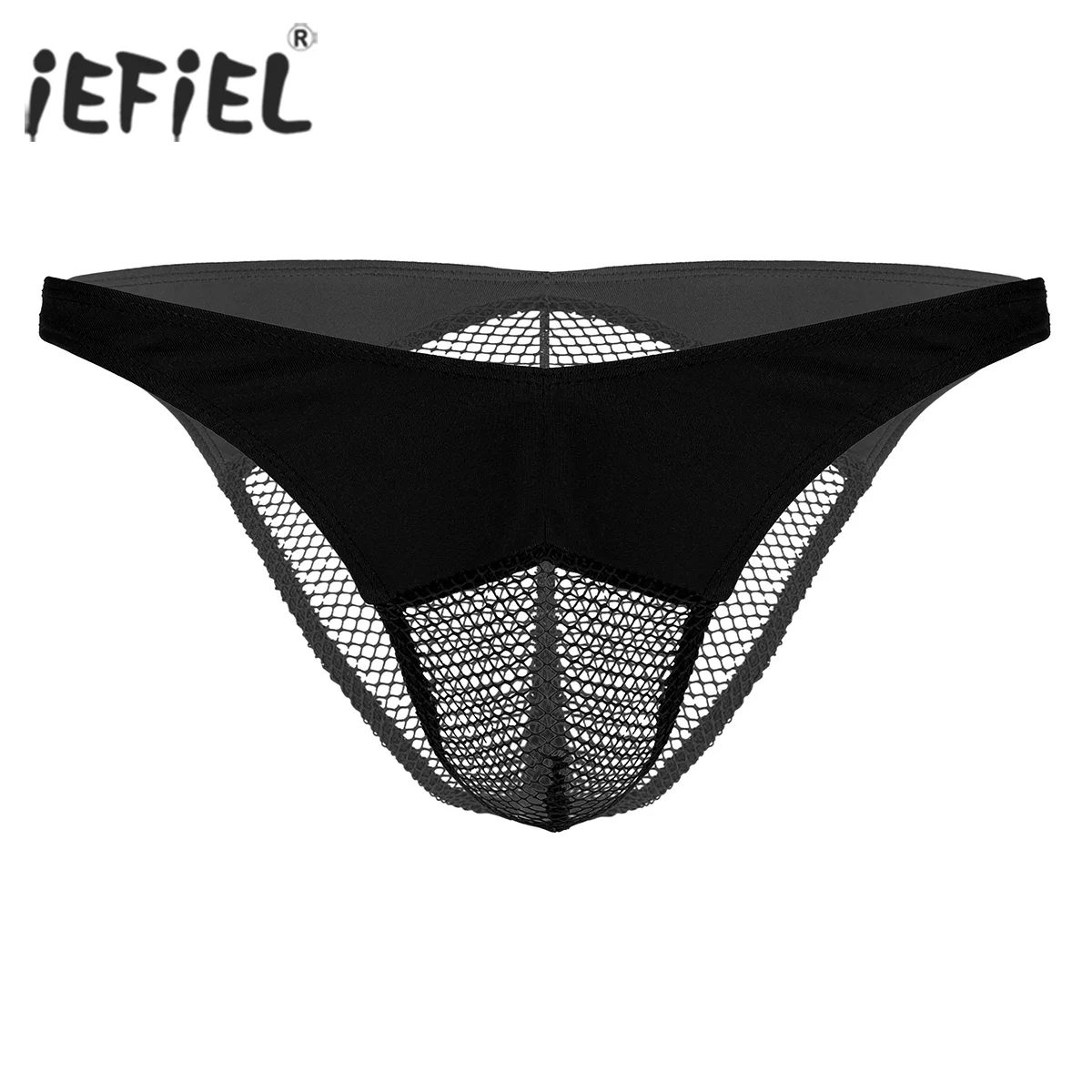 

Mens Sissy Lingerie Panties Mesh See-through Fishnet Patchwork Perspective Pouch and Butt Thong Briefs Underwear Underpants