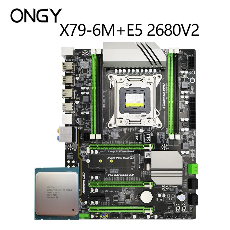 Фото Материнская плата Ongy X79 6 M E5 2680V2 cpu LGA 2011 DDR3 i7 32 GB ATX SATA3.0 6M основная PCI E NVME M.2 процессор