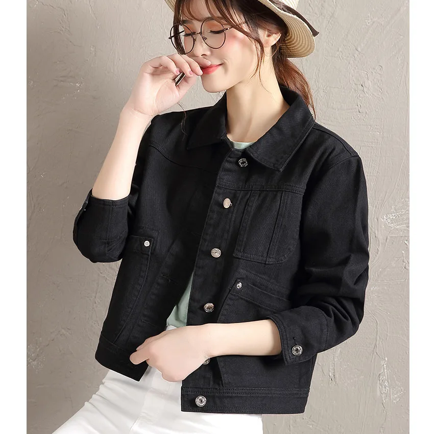 Pure cotton denim jacket women loose fit short coat fashion turn down collar single breasted outerwear 2019 autumn winter
Pure cotton denim jacket women loose fit short coat fashion turn down collar single breasted outerwear 2019 autumn winter