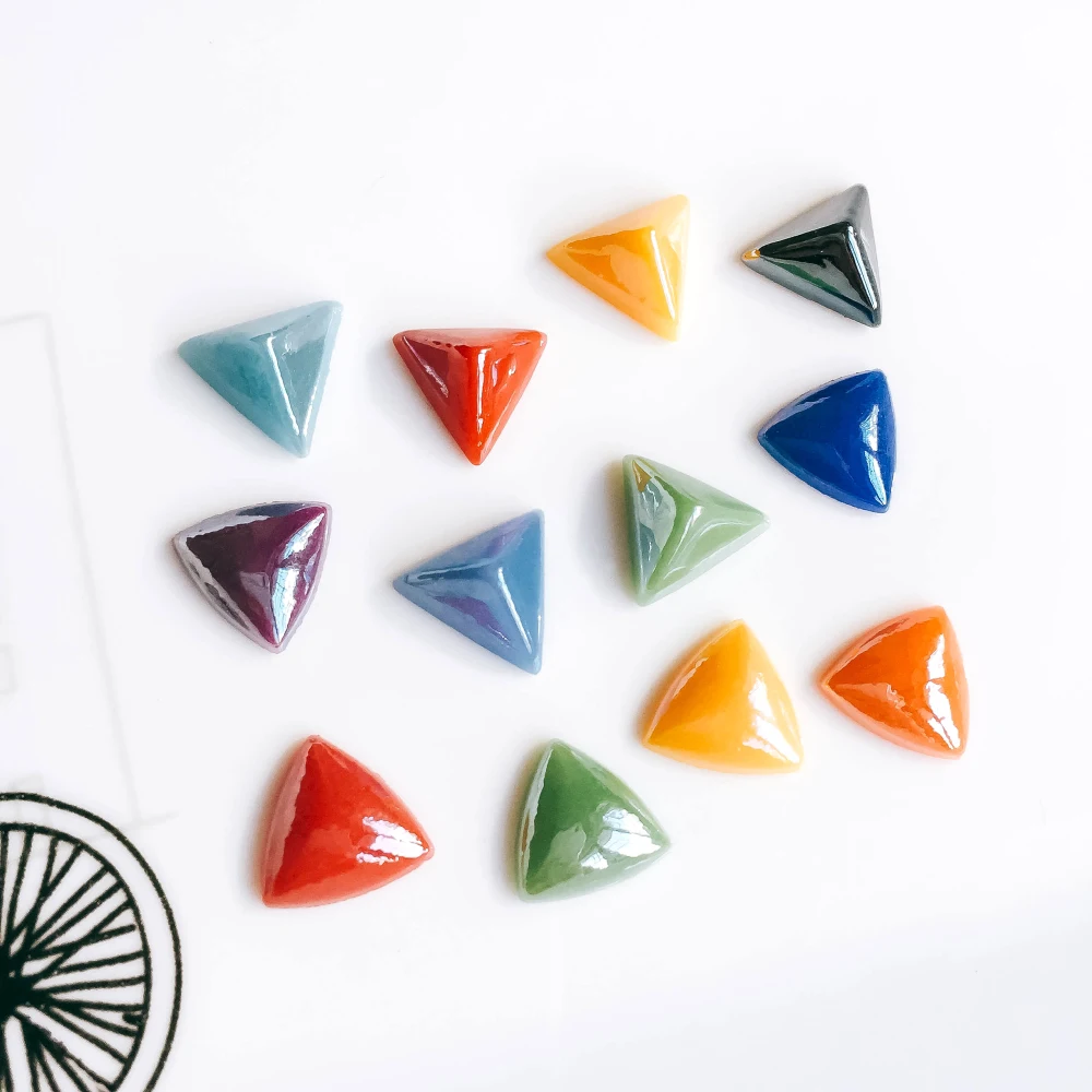 

ZEROUP Mixed Colors Ceramics Porcelain Triangle Glass Cabochons 10mm Cameo Flat Back Cabochon Supplies for Jewelry Finding 40pcs