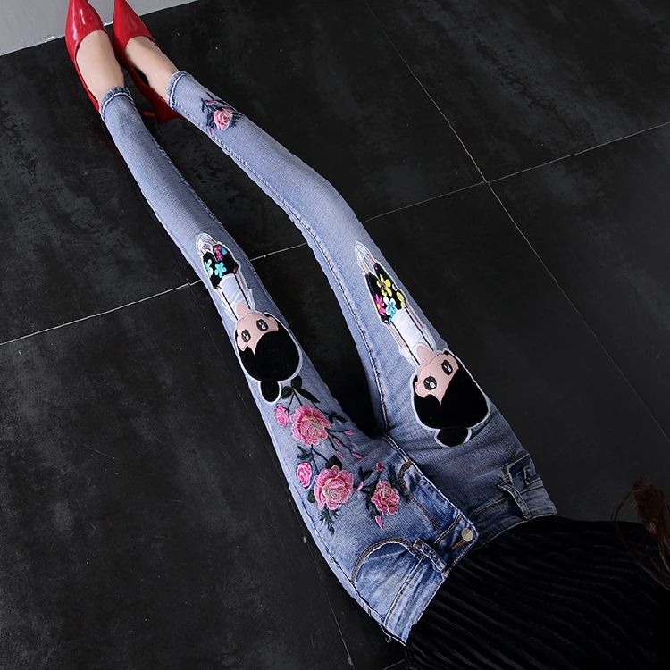 New Spring Autumn Fashion Feminine Jeans Patchwork Cartoon Embroidery Denim Pencil Pants Tight Women Full Length Trousers
New Spring Autumn Fashion Feminine Jeans Patchwork Cartoon Embroidery Denim Pencil Pants Tight Women Full Length Trousers