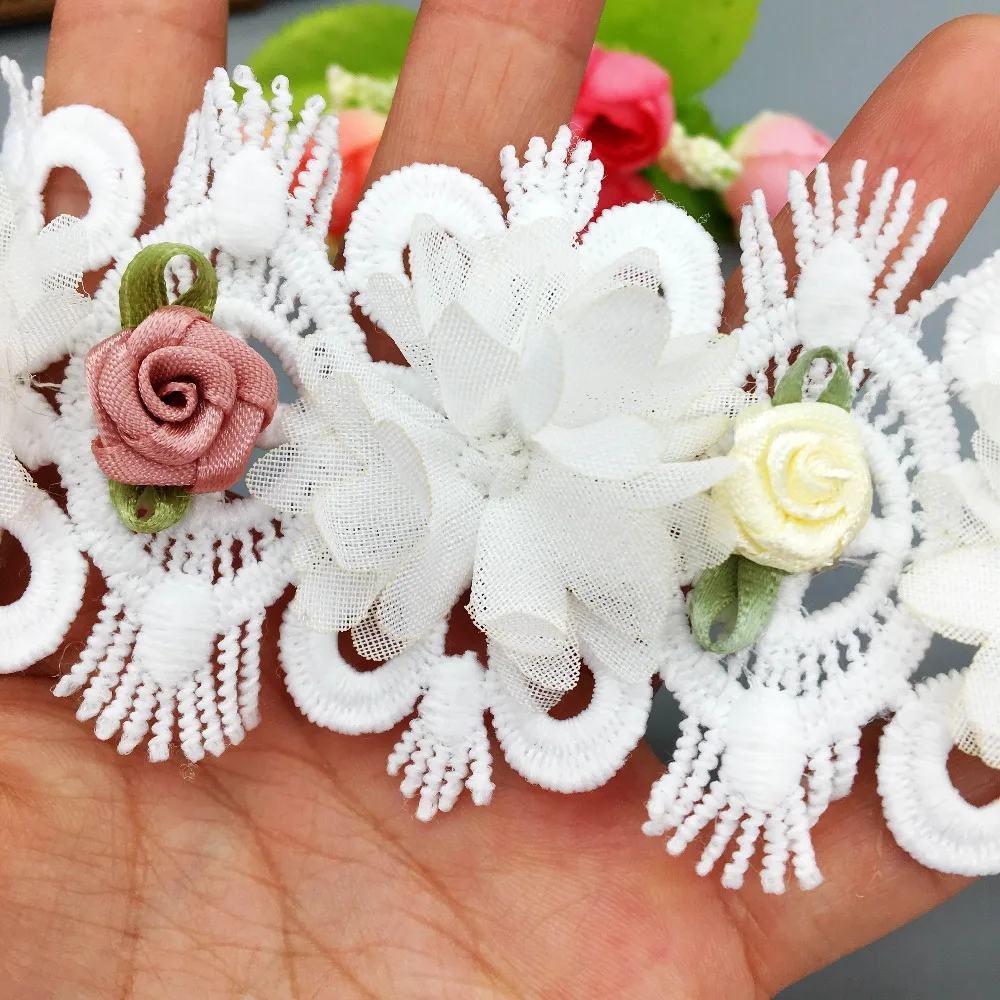 10x африканская винтажная хлопчатобумажная 3D Роза цветок кружевная отделка шифон