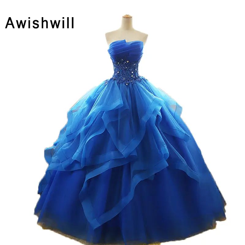 Newest Strapless Appliques Beaded Organza Ruffles Skirt Blue Quinceanera Dresses For Girl Sweet 16 Ball Gowns Vestido Debutante
Newest Strapless Appliques Beaded Organza Ruffles Skirt Blue Quinceanera Dresses For Girl Sweet 16 Ball Gowns Vestido Debutante