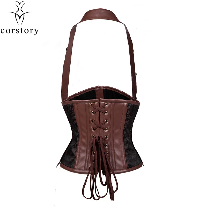 Corstory Retro Brown Leather&Brocade Steel Boned Halter Steampunk Underbust Gothic Underbust Corset Belt Waistcoat
Corstory Retro Brown Leather&Brocade Steel Boned Halter Steampunk Underbust Gothic Underbust Corset Belt Waistcoat
