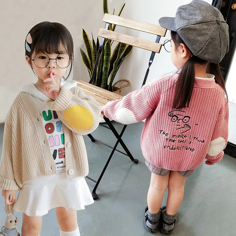 Вязаный кардиган для маленьких девочек свитер весна-осень 2018 детская