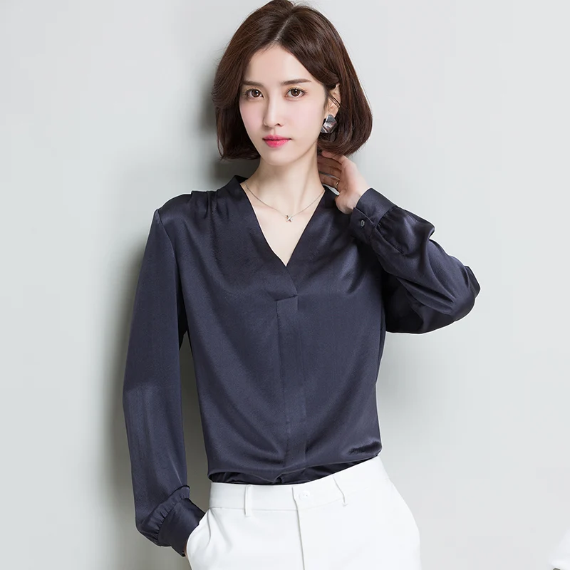 2XL брендовая рубашка из 100% шелка весна лето 2019 женские блузки новые Однотонные