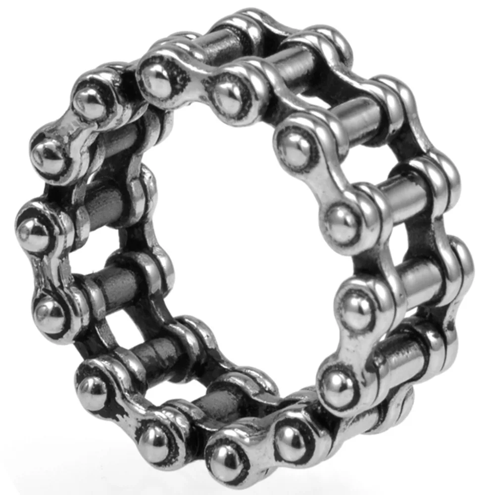 

Size 7-15 Stainless Steel Biker Ring Chain Linked Punk Motor Cycle Rider Jewelry Cocktail Graduation Extreme Sports Fashion