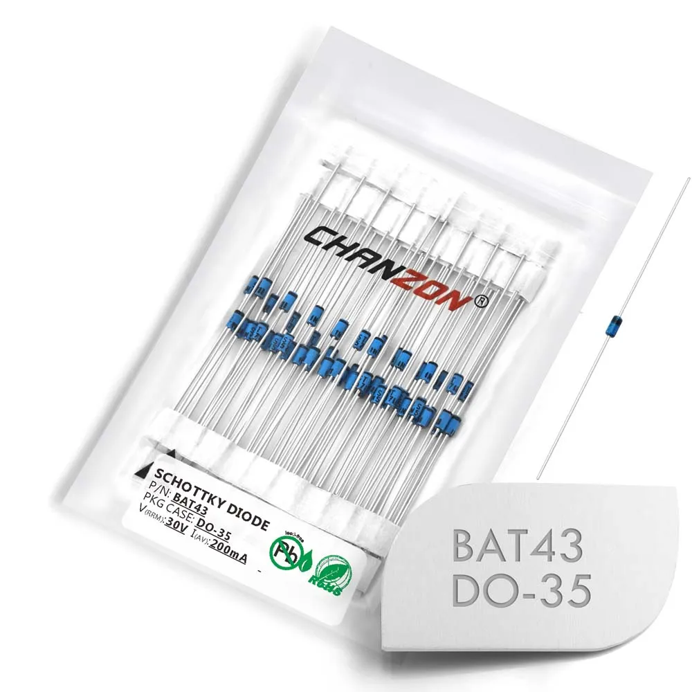 50 Pcs BAT43 Schottky Barrier Rectifier Diodes 200mA 30V DO-35 DO-204AH Axial 0.2A 30 Volt Small Signal Switching
50 Pcs BAT43 Schottky Barrier Rectifier Diodes 200mA 30V DO-35 DO-204AH Axial 0.2A 30 Volt Small Signal Switching