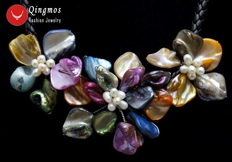 Qingmos Multicolor Baroque Shell Flower 18'' Pendant Choker Necklace for Women with 3 Piece Shell Natural Pearl Black Rope-6361
Qingmos Multicolor Baroque Shell Flower 18'' Pendant Choker Necklace for Women with 3 Piece Shell Natural Pearl Black Rope-6361