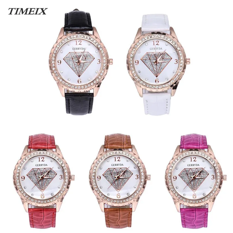 Hot Sale Women's Watch Diamond Pattern Leather Band Rhinestone Crystal Analog Quartz Wrist Wristwatch Female *50 | Наручные часы