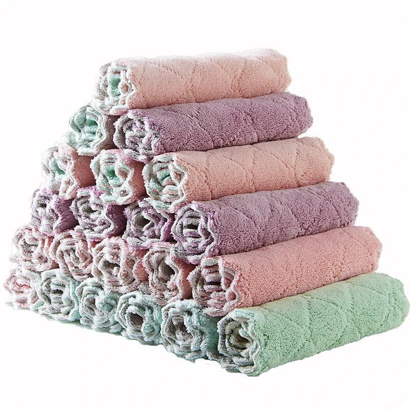 

2019 Hot Sale Household Kitchen Towels Absorbent Thicker Double-layer Microfiber Wipe Kitchen Towel Cleaning Dish Washing Cloth