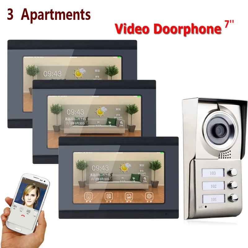 3 Monitor Apartments 1.0MP 720P AHD IP WIFI 7" Touch Screen Video Intercom Door Phone Record Kit for Android IOS Phone
3 Monitor Apartments 1.0MP 720P AHD IP WIFI 7" Touch Screen Video Intercom Door Phone Record Kit for Android IOS Phone