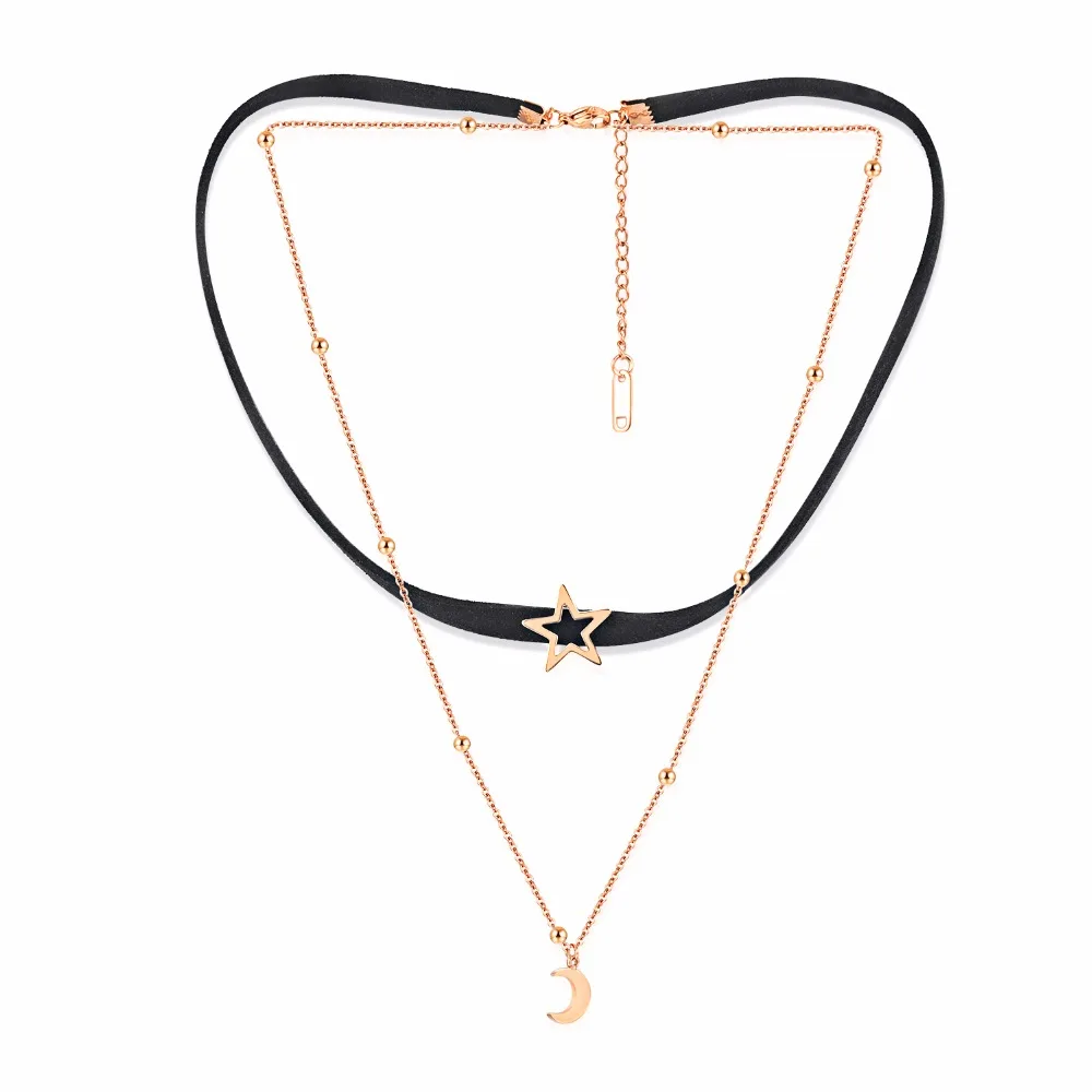 Fashion Love Chain Moon Star Velvet Rope Chokers Necklace Rose Gold Color Stainless Steel Women Party Christmas Gift
Fashion Love Chain Moon Star Velvet Rope Chokers Necklace Rose Gold Color Stainless Steel Women Party Christmas Gift