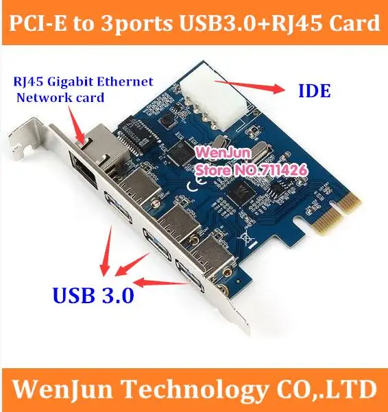 High Quality PCIe PCI-E to 3ports USB3.0 with RJ45 Gigabit Ethernet Network card +IDE Molex 4pin for Computer
High Quality PCIe PCI-E to 3ports USB3.0 with RJ45 Gigabit Ethernet Network card +IDE Molex 4pin for Computer