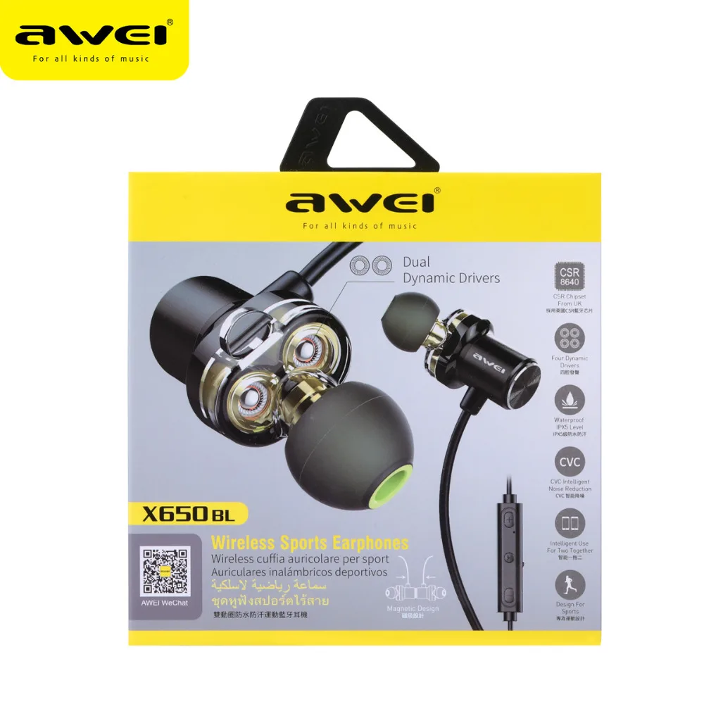 AWEI X650BL Беспроводной Bluetooth наушники IPX5 Водонепроницаемый Спорт Шум отмена CVC6.0