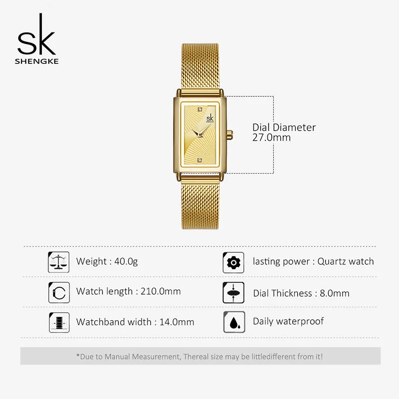 Shengke Top Brand Fashion Luxury Ladies Watch Gold Rectangle Steel Wrist Watch Mesh Quartz Women Watches Clock Gift For Women
Shengke Top Brand Fashion Luxury Ladies Watch Gold Rectangle Steel Wrist Watch Mesh Quartz Women Watches Clock Gift For Women