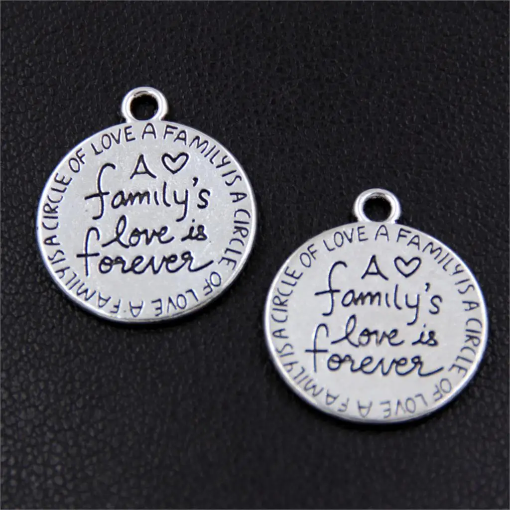 30pcs Antiqur Silver Color Round Message Family's Love is Forever Charm Pendant Love Jewelry A2400
30pcs Antiqur Silver Color Round Message Family's Love is Forever Charm Pendant Love Jewelry A2400