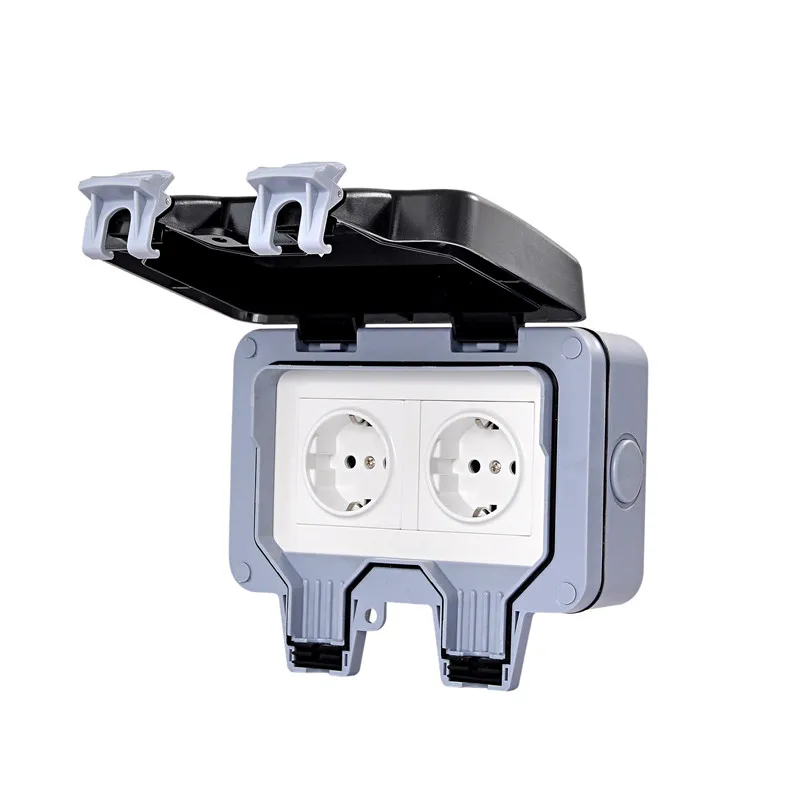 IP66 Weatherproof Waterproof Outdoor Wall Power Socket 16A Double EU Standard Electrical Outlet Grounded AC 110~250V
IP66 Weatherproof Waterproof Outdoor Wall Power Socket 16A Double EU Standard Electrical Outlet Grounded AC 110~250V