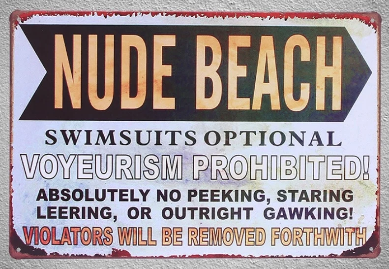 1 pc Nude Beach Summer VACATION VOYEURISM PROHIBITED Surfing Tin Plate Sign plaques Man cave vintage Shop store metal poster
1 pc Nude Beach Summer VACATION VOYEURISM PROHIBITED Surfing Tin Plate Sign plaques Man cave vintage Shop store metal poster