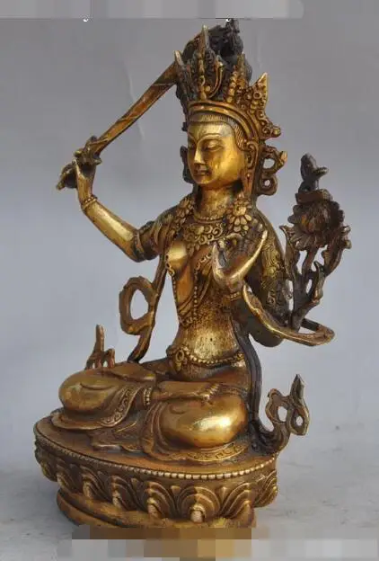 

song voge gem S7141 9"Tibet buddhism bronze gilt Sword White Tara Kwan-Yin Bodhisattva buddha statue