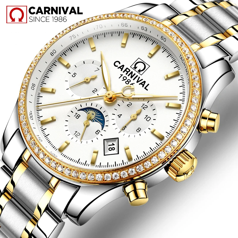 CARNIVAL New Business Mens Mechanical Watches Waterproof Genuine Stainless steel Brand Luxury Automatic Wristwatch Clock Relogio
CARNIVAL New Business Mens Mechanical Watches Waterproof Genuine Stainless steel Brand Luxury Automatic Wristwatch Clock Relogio