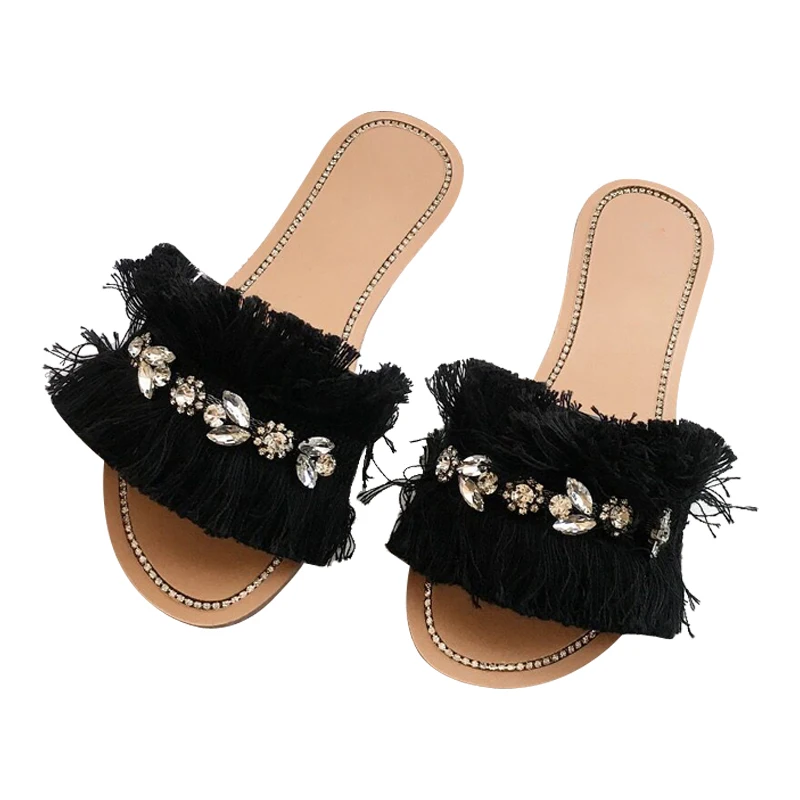 Newest women slippers 2018 summer black beige shoes casual fringe flats slippers females crystal buty damskie zapatos mujer
Newest women slippers 2018 summer black beige shoes casual fringe flats slippers females crystal buty damskie zapatos mujer