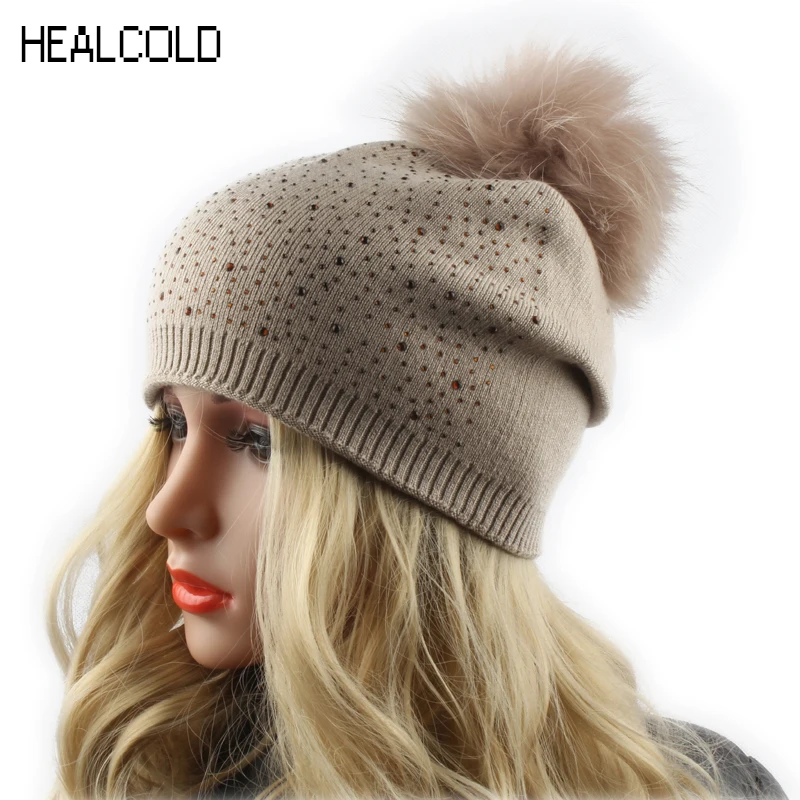 Women's Winter Beanie Hat Wool Knitted Cap Shining Rhinestone Beanie Mink Fur Pompom Hats For Women
Women's Winter Beanie Hat Wool Knitted Cap Shining Rhinestone Beanie Mink Fur Pompom Hats For Women
