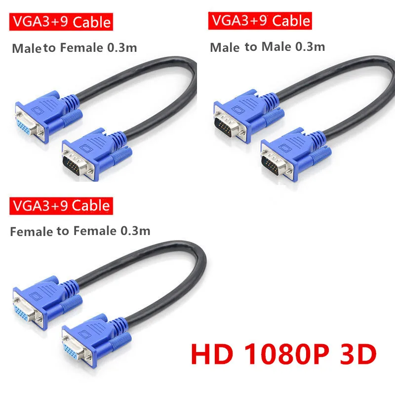 HD15Pin VGA D-Sub Short Video Cable Cord Male to Male M/M Male to Female and Female to Female for Monitor PC 30cm cable
HD15Pin VGA D-Sub Short Video Cable Cord Male to Male M/M Male to Female and Female to Female for Monitor PC 30cm cable