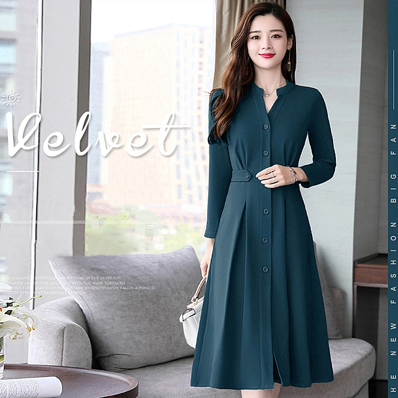 2018 Autumn Temperament New Slim Slimming Long-sleeved Women's Fashion Solid Color Single-breasted Long Dress
2018 Autumn Temperament New Slim Slimming Long-sleeved Women's Fashion Solid Color Single-breasted Long Dress