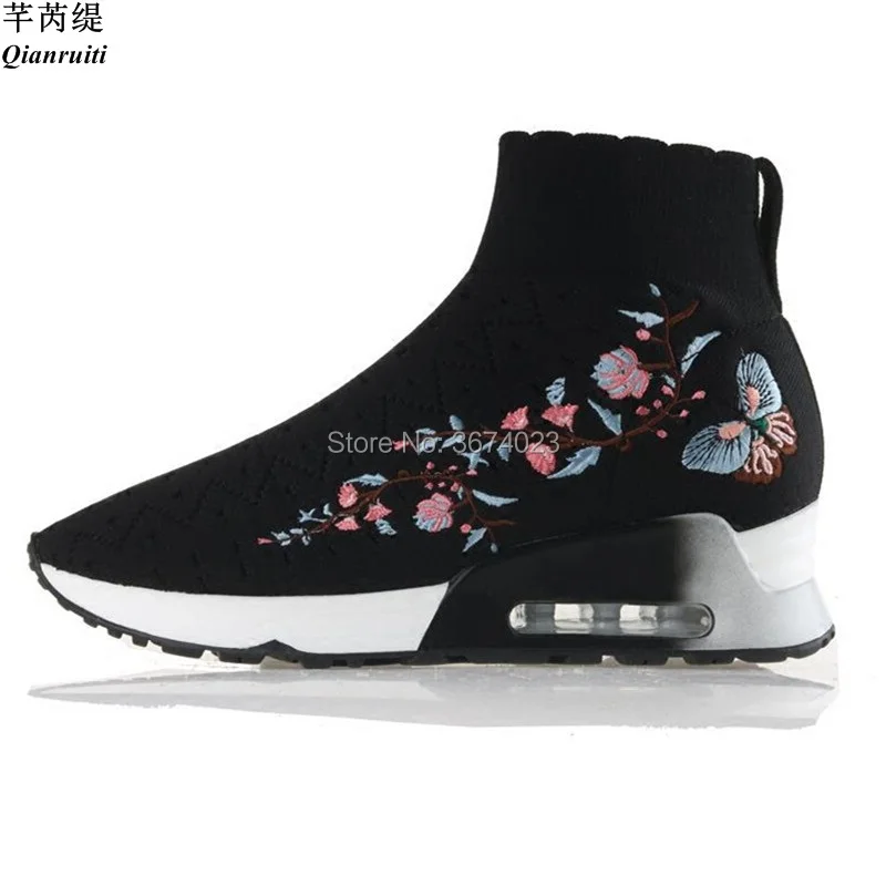 Qianruiti Fashion Women Stretchy Fabric Ankle Boots Platform Sneaker Booties Embroidered Pattern Height Increasing Shoes Women
Qianruiti Fashion Women Stretchy Fabric Ankle Boots Platform Sneaker Booties Embroidered Pattern Height Increasing Shoes Women