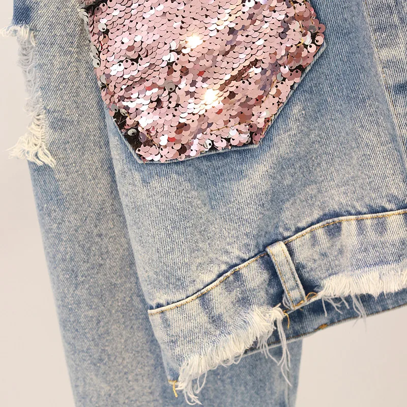 2019 Hole Jean Jacket Women Spring Short Sequin Denim Jacket Splice Autumn Female Jacket Autumn Bomber Jackets High Quality R822
2019 Hole Jean Jacket Women Spring Short Sequin Denim Jacket Splice Autumn Female Jacket Autumn Bomber Jackets High Quality R822