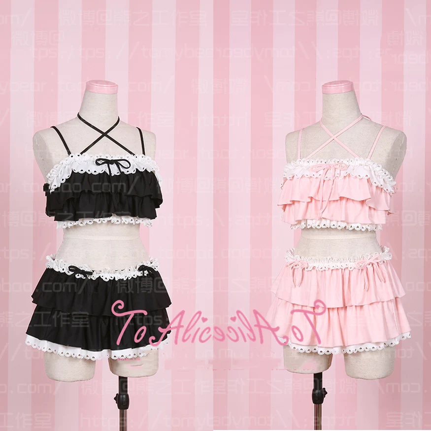 Super Cute Flat Breast Falbala Layers Hot Spring 2pcs Padded Camisole Tops & Skirt Pants Set Swim Fabric Bikini PINK & Black
Super Cute Flat Breast Falbala Layers Hot Spring 2pcs Padded Camisole Tops & Skirt Pants Set Swim Fabric Bikini PINK & Black