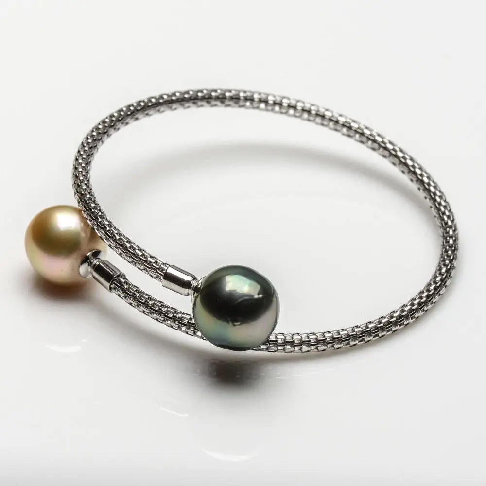 12.5-13mm Multicolor Genuine South Sea Pearl Tahitian Bracelet 925 Silver |