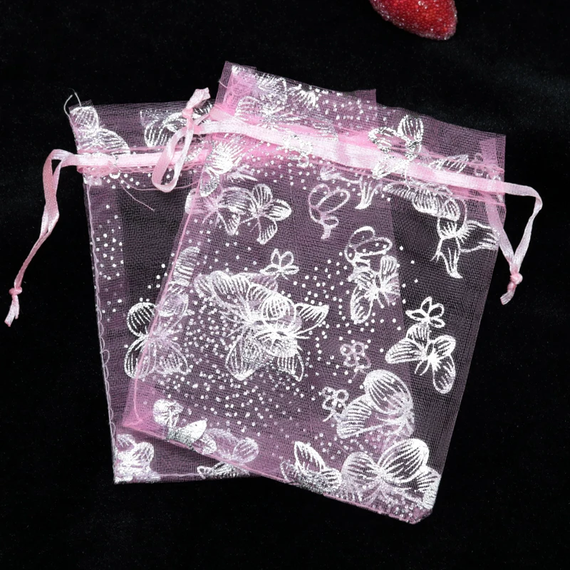 

Бесплатная доставка, 100 шт., розовая Сумка из органзы, 9x12 см, маленькие свадебные подарочные сумки с бабочкой, конфетные ювелирные изделия, уп...