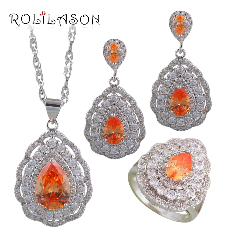 ROLILASON Champagne Zircon Water drop Silver filled 925 stamped Birthday Jewelry Sets Earrings Necklace rings JS702
ROLILASON Champagne Zircon Water drop Silver filled 925 stamped Birthday Jewelry Sets Earrings Necklace rings JS702