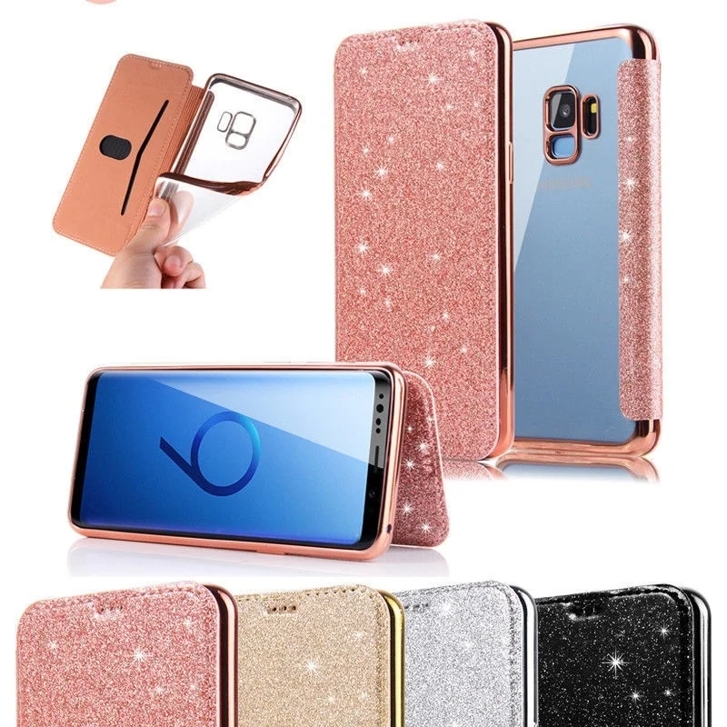 Чехол для Samsung Galaxy S21 Plus S20 Ultra S10 S8 S9 S7Edge S6 блестящий кожаный тонкий прозрачный