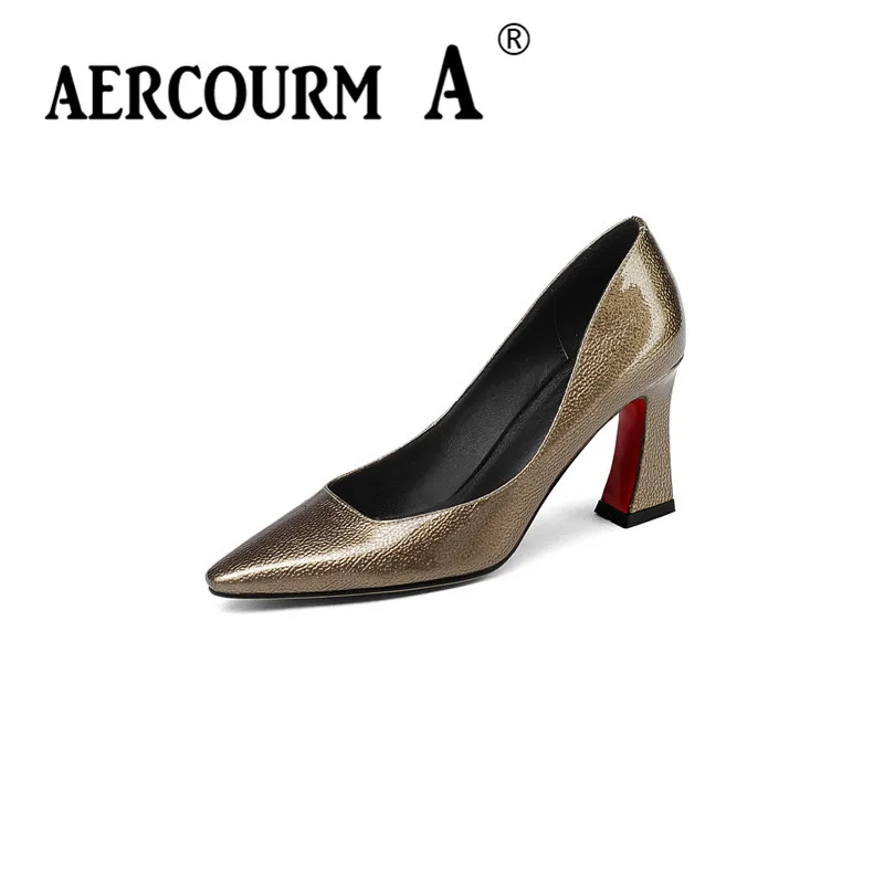 Aercourm A 2018 женские Яркие Кожаные туфли на высоком каблуке офисные однотонные