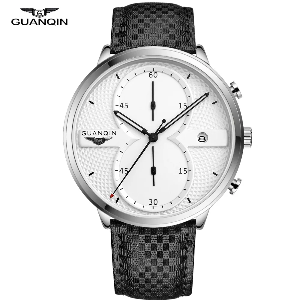

GUANQIN Mens Watches Clock Men Top Brand Luxury Chronograph Male Sport Leather Quartz Wrist Watch Big Dial Relogio Masculino
