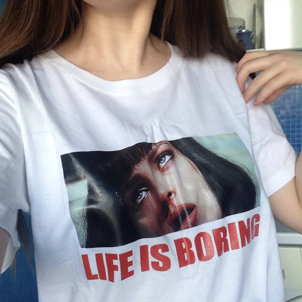 Spoof Harajuku White Female T-shirt 2018 Summer Novelty Tee Shirt Femme Life Is Boring Letters Print Women Tshirt
Spoof Harajuku White Female T-shirt 2018 Summer Novelty Tee Shirt Femme Life Is Boring Letters Print Women Tshirt