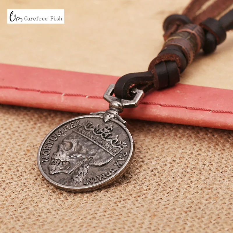 New male leather skull necklaces,100% genuine cowhide men's posthumous service medal mortumrex pax domini pendent jewelry N0045
New male leather skull necklaces,100% genuine cowhide men's posthumous service medal mortumrex pax domini pendent jewelry N0045