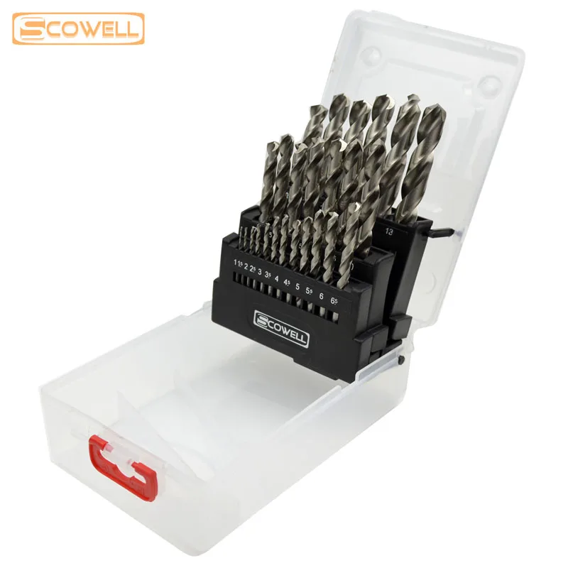 SCOWELL 25pcs High Speed Steel Twist Drill Bit Set HSS 4341 Jobber Drilling Bits Kit 1.0~13mm Power Tools DIY For Cutting
SCOWELL 25pcs High Speed Steel Twist Drill Bit Set HSS 4341 Jobber Drilling Bits Kit 1.0~13mm Power Tools DIY For Cutting